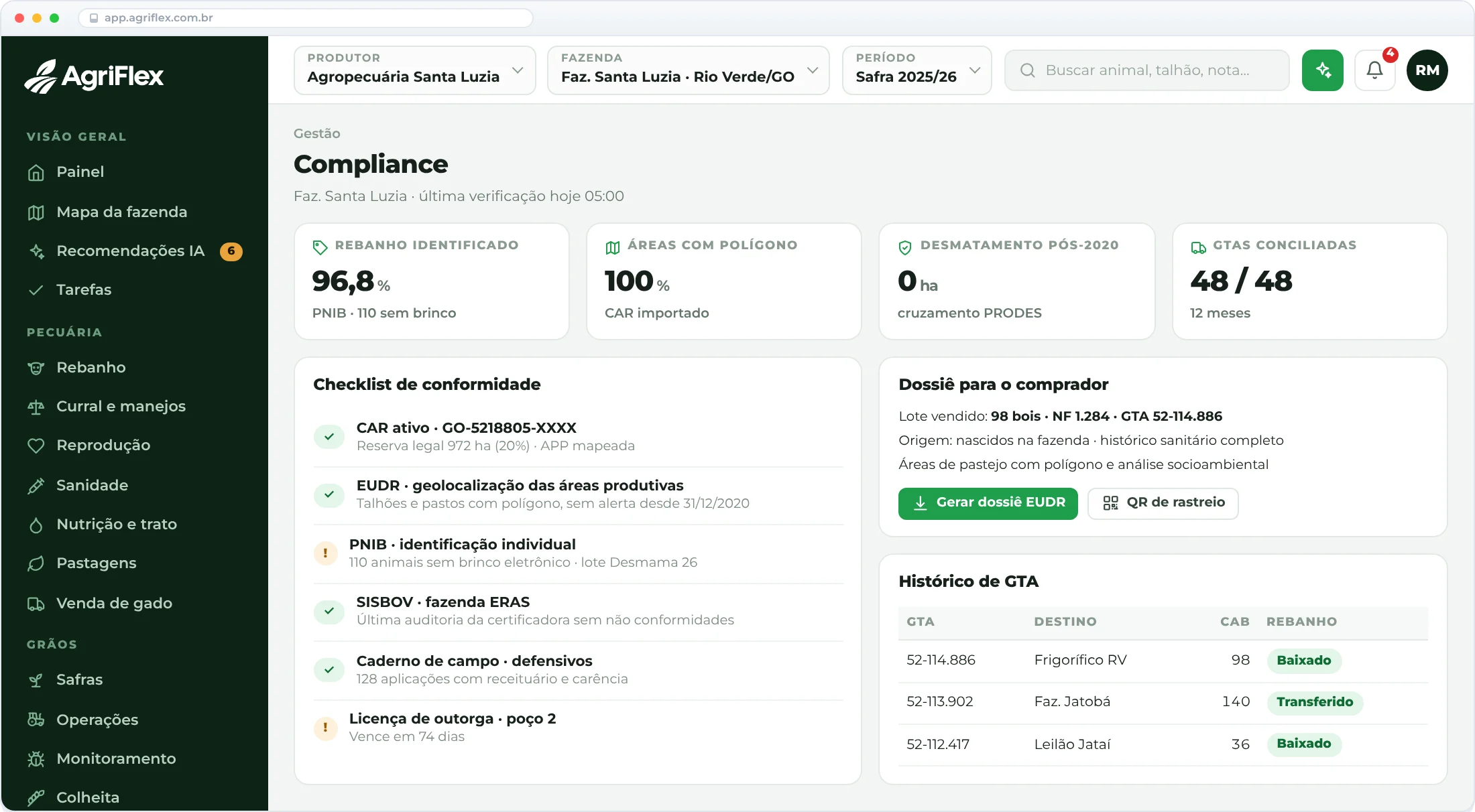 Compliance e rastreabilidade no AgriFlex