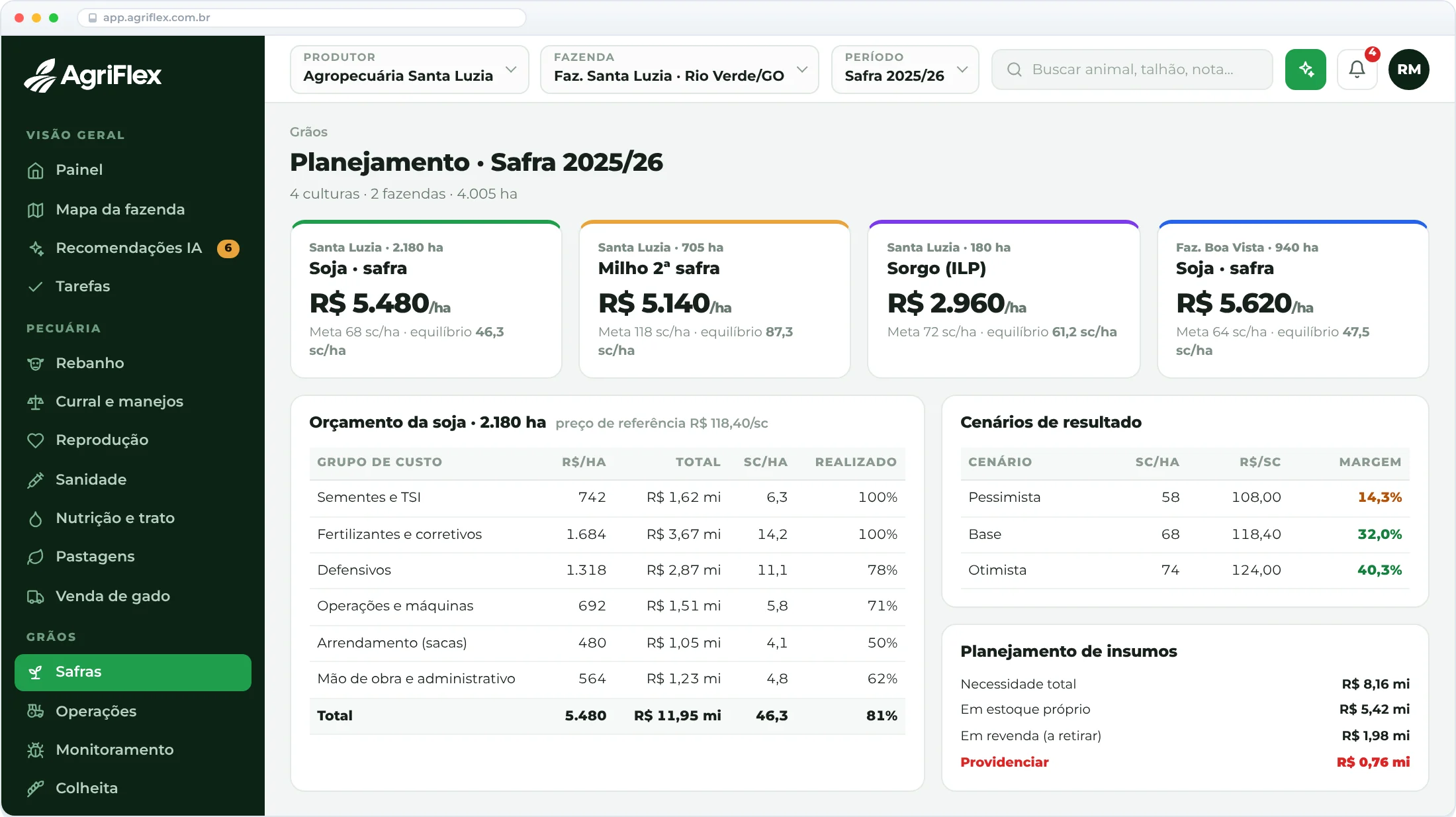 Agricultura de grãos no AgriFlex